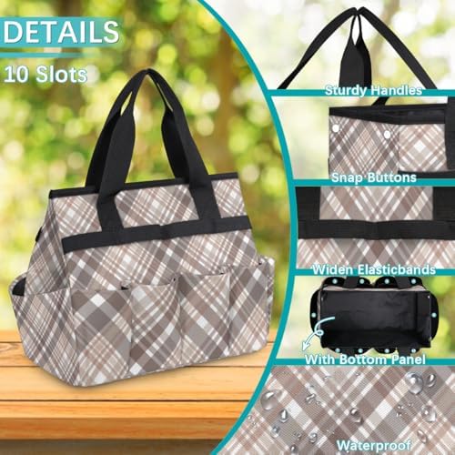 St Patricks Plaid Garden Tool Bag Tote for Men Women Multiple Pockets Wide Mouth Heavy Duty Waterproof Tool Organizer Bag for Outdoor Lawn Yard Portable Gardening Storage With Elasticbands - Image 4