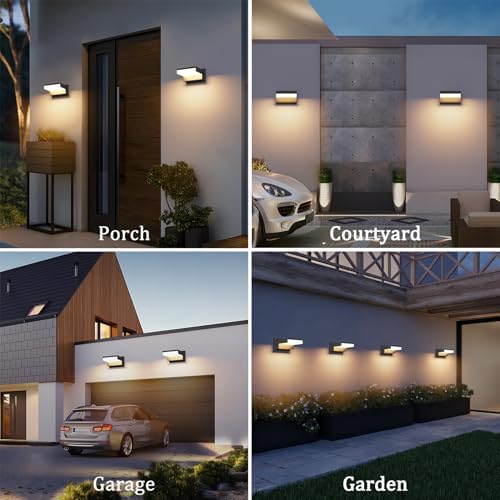 2 Pack Modern Outdoor Wall Light 3000K Aluminum LED Exterior Wall Sconces IP65 Waterproof for Patio Porch(Black) - Image 3