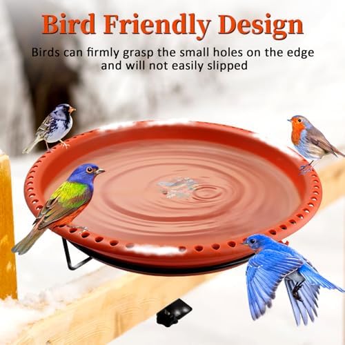 Daoeny Heated Bird Baths for Outdoors, Upgraded 100W Thermostatically Controlled Heated Bird Bath for Deck Railing, Heated Bird Bath for Outside Winter Garden Yard Patio Decor (Terracotta) - Image 4