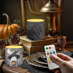 Halloween Flameless Candles with Remote Battery Operated Candles with Timer Flickering LED Battery Operated Elictric Pillar Tealights for Home Decorations, Moon Ghost Spider Web - Image 3