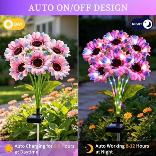 Solar Lights Outdoor, Gift for Women Mom Grandma Friends, 6 Pack 36 Solar Colorful Sunflower Lights, Solar Flower Lights Waterproof, Outside Sunflower Decor Light for Landscape Yard Patio Lawn Pathway - Image 2