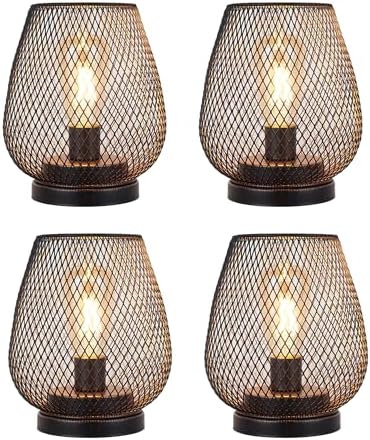 JHY DESIGN Set of 4 Metal Cage LED Lantern Battery Powered Cordless Accent Light with LED Great for Weddings Parties Patio Events for Indoors Outdoors by JHYDESIGN