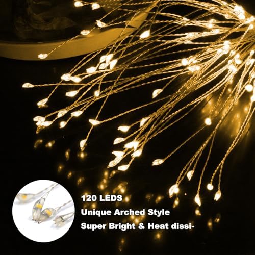Anordsem Solar Lights Outdoor Waterproof: 4 Pack Garden Light - Bendable Copper Wire with 120 LED Firework Beads - DIY Warm Fun Decoration for Yard Patio - Twinkle Sparkler Gifts for Women Wife - Image 5
