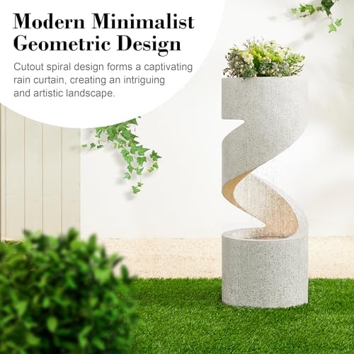 Glitzhome Outdoor Water Fountain, 31.25" H Modern Faux Terrazzo Spiral Shaped Outdoor Fountain with Pump and LED Lights,Polyresin Waterfall Fountain Water Feature for Garden, Patio, Porch Decor - Image 3