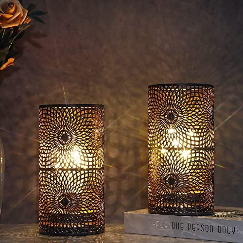 JHY DESIGN Set of 2 Black Table Metal lamp Battery Powered Cordless Accent Light with Warm White Fairy Lights Bulb Battery Operated Great for Weddings Parties Patio Events for Indoors Outdoors - Image 3