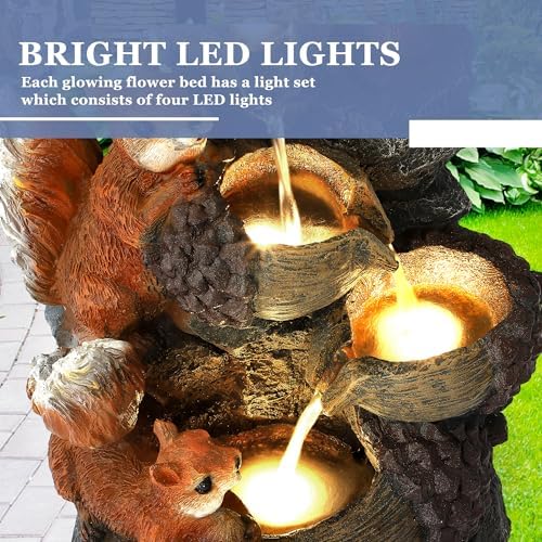 Grepatio Outdoor 4-Tiers Cascading Water Fountain, Waterfall Fountain with 4 LED Lights, Outdoor Fountains and Waterfalls for Garden or Patio, Yard, Deck, Decor with 3 Squirrel Look - Image 2