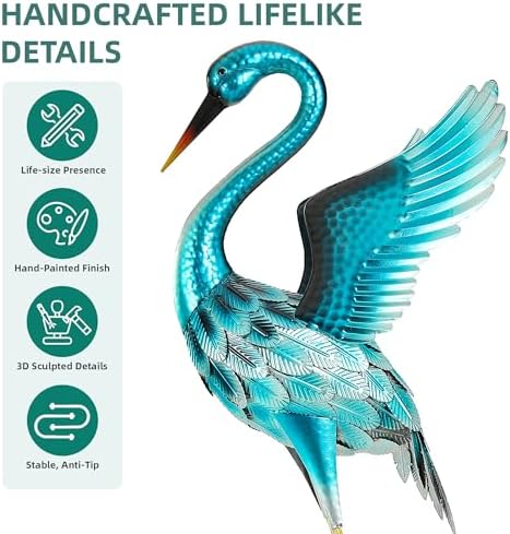 47.5" Metal Crane Statue, Extra-Large Blue Heron Decor Set of 2 - Image 4