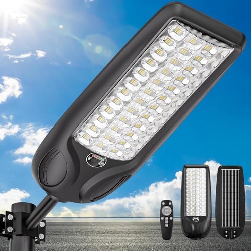 MMKT Solar Street Lights Outdoor Waterproof, 3 Color LED Dusk to Dawn Solar Light, Flood Lights with Motion Sensor and Remote Control, Parking Lot Light 1 Pack (Extra Large 1 Pack) by MMKTLIGHTING
