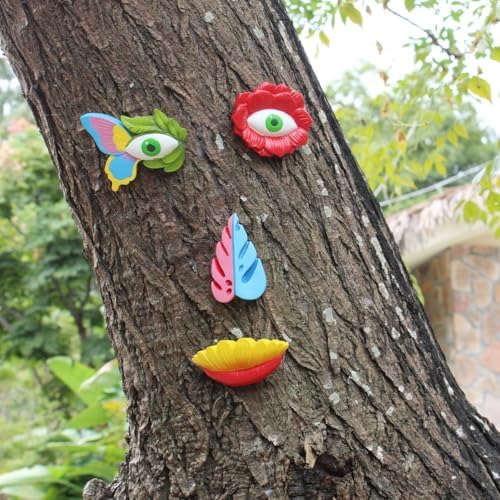 Whimsical Tree Face Garden Decor Set, Resin Tree Hugger Ornament, Outdoor Yard Patio Wall Art Decoration - Image 2