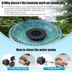 Solar Fountain Work On Cloudy Day,Solar Water Bird Bath Fountain with Faster Conversion Glass Solar Panel and Power Indicator,Built-in 2000mAh Battery,Outdoor Garden Decor(Black Panel) - Image 6