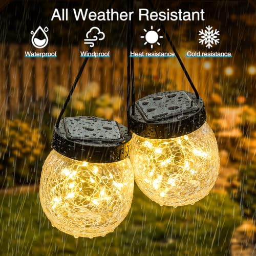 Kolpop Solar Lanterns Outdoor Waterproof 6 Pack, Hanging Solar Lights with 30 LED, Cracked Glass Hanging Globes for Garden Patio Fence Yard Christmas Tree Decoration,Warm White - Image 3