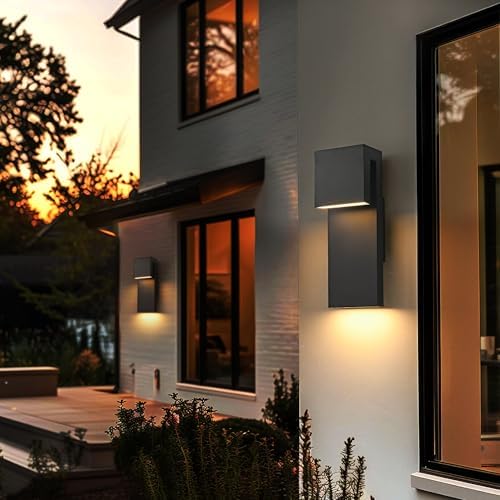 Modern LED Outdoor Wall Light 3000K 18W IP65 Waterproof Integrated LED Outdoor Wall Sconce Anti Rust Black Porch Lights Exterior Lighting Outside Lights Fixture for Garage,Balcony,Backyard 2PACK - Image 2