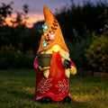 Gnome Solar Light Statue with Flower Resin Outdoor Garden Patio Decor Gift by FURUBETA
