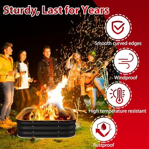 Height 11.5 Inch, Square Galvanized Steel Fire Pit for Outside, Heavy Duty Steel Fire Pit In-Ground for Backyard, Camping, Bonfire, Flower Raised Garden Bed for Garden (4X4X1 FT) - Image 4