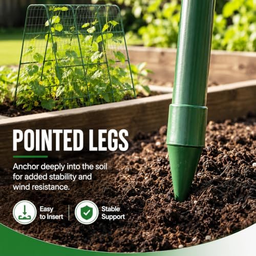 63" Tall Garden Trellis for Climbing Plants, 16mm Heavy Duty Metal Frame Cucumber Trellis with Netting, 20 Plant Clips, Easy Assembly Vegetable Trellis for Tomatoes, Beans, Peas, Raised Bed - Image 5