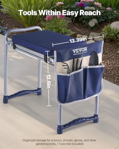 VEVOR Large Folding Garden Kneeler and Seat Heavy Duty, Widened 10" EVA Foam Pad, Portable Garden Stool with Tool Bags, Gardening Bench to Relieve Knee & Back Pain, Gifts for Seniors, Women, Parents - Image 7