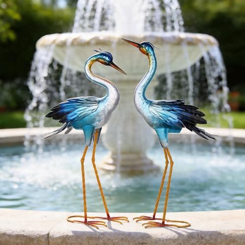 Shorayn Metal Crane Garden Statue, Garden Sculptures & Statues, Crane Ornaments Yard Art for Backyard Patio Lawn Decorations (Blue) - Image 4