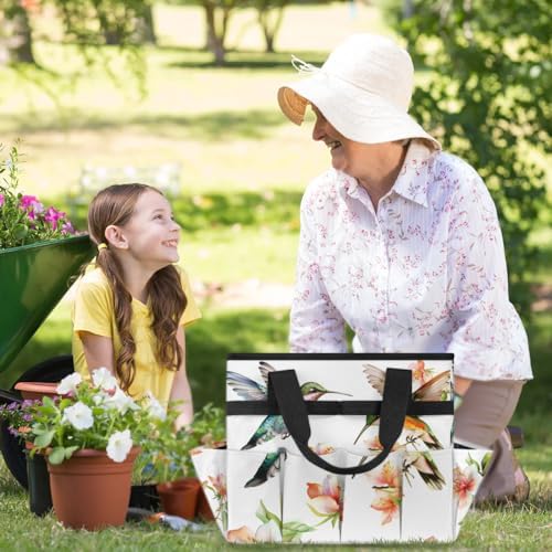 Hummingbird Garden Tool Bag, Garden Tote Storage Bag with 10 Pockets, Indoor and Outdoor Flower Bird Colourful Gardening Tool Organizer for Women Men - Image 6