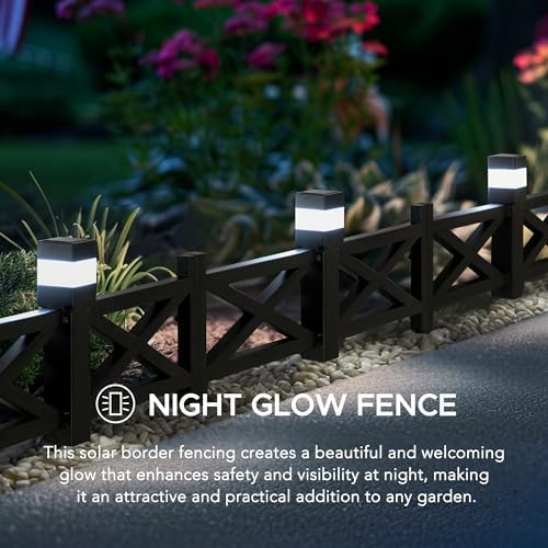 Sunjoy Garden Fence Solar Border Fencing with Waterproof LED Path Lights, Metal Lattice Fence Panel Outdoor Decorative Garden Fences(5PK), Black - Image 2
