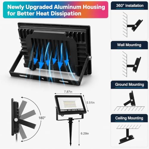 T-SUN LED Flood Lights Outdoor, 600W Equivalent Smart RGB Landscape Light - Image 5