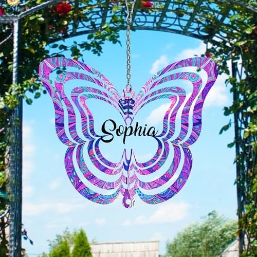 Personalized Dog Angel Paw Wind Spinner Sublimation Memorial Custom Name Years Kinetic Ornament Laser Cut 3D Outdoor Indoor Garden Yard Gifts (Butterfly Shape) by Handmadetneonsign