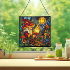 Gnome with Shadow Puppets Stained Glass Suncatcher – Square Hanging Window Panel for Home, Garden, Nursery, Halloween, Christmas, Memorial Day – Whimsical Glass Art Gift for Gnome Lovers cnc2mb - Image 2