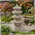 11.4" Khaki Solar Pagoda Garden Statue, Patio Zen Garden Decor by Unknown
