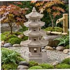 11.4" Khaki Solar Pagoda Garden Statue, Patio Zen Garden Decor by Unknown