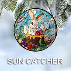 CHATYOUNG Stained Glass Window Hanging Color Berry Rabbit 9.8" - Animal Suncatcher Door Garden Home Decor and Christmas Mother's Day Birthday Gift Grandma Mom Women Men Animals Lover - Image 3