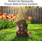 Topadorn Solar Fairy House Garden Statue, 12" Resin Cottage with LED Light - Image 7