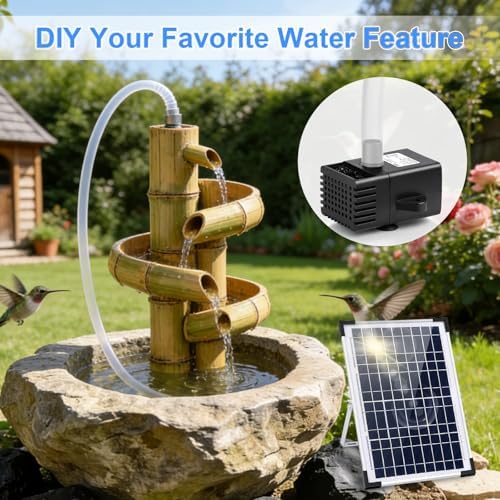 12W Solar Fountain Pump for Water Feature Outdoor DIY, Solar Water Fountain 132 GPH with 9.84FT Power Cable, 6 Spray Nozzles, 3.28FT DIY Tubing for Garden, Pond, Bird Bath - Image 6