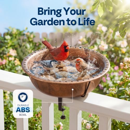 VIVOHOME Deck-Mounted Bird Bath with Adjustable Metal Clamp, Bronze - Image 2