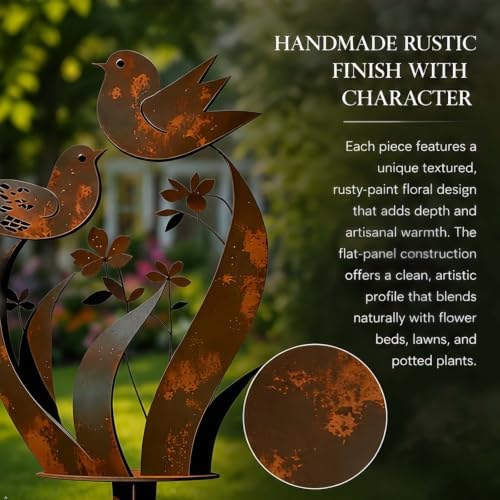 Rustic Bird & Flower Metal Garden Stake, Yard Art Gift, 17.71in - Image 6