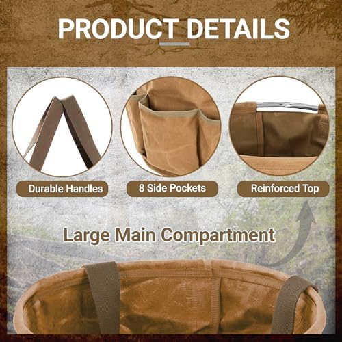 Heavy-Duty 16oz Waxed Canvas Garden Tool Tote with Handle, Wide-Mouth Open Top Design 12.5 inch Tool Bag | Khaki - Image 3