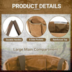 Heavy-Duty 16oz Waxed Canvas Garden Tool Tote with Handle, Wide-Mouth Open Top Design 12.5 inch Tool Bag | Khaki - Image 3
