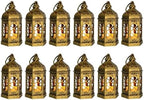 12-Pack Mini Gold Lanterns with Flickering LED Candles for Ramadan, Small Decorative Hanging Lanterns for Halloween, Christmas, Wedding, Lantern for Table Centerpiece, Garden Party Decor by ReperlaSpecialMiniSmallLanternDecoration