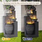 Outdoor Water Fountain, 4 Tiered Waterfall Fountains with LED Lights, Garden Bowl Waterfalls, Modern Cascading Flow Fountain for Garden, Yard, Patio, Home Decor (Grey) - Image 4