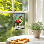 Brown White Icelandic Horse cantering through winter orchard Square Suncatcher–Stained Glass Style Window Panel with Pastoral Scene, Custom Decorative Hanging Art for Equestrian Home, Christmas anTV9F - Image 3