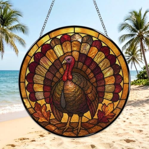 Turkey Stained Glass Suncatcher 11.8" Colorful Window Hanging Ornament, Sun Catcher Decor for Bathroom Front Door Living Room Home Wall Garden - Image 3
