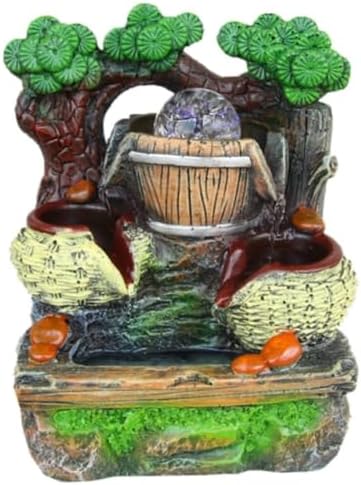 Tabletop Fountain Resin Microscape with LED Lights, Indoor Outdoor Flowing Water Decor for Stress Relief by Unknown