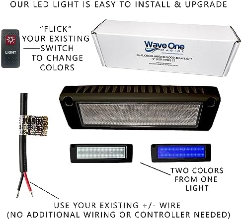 Wave One Marine Dual Color 9" LED Exterior Porch Patio Angle Light | 12v Volt 2400 Lumen Fixture Replacement Lighting RVs Boat Travel Trailer Camper RV Awning Outdoor (Black Housing, White | Blue) - Image 2
