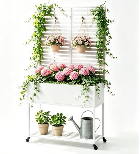 Metal Raise Garden Bed with Trellis,70" Elevated Trellis Planter Outdoor by Liskanap