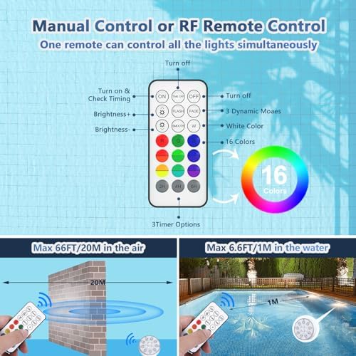 Pool Lights for Above Ground Inground Pool, Underwater Rechargeable Submersible LED Lights with Remote, IP68 Waterproof, Pool Light for Hot Tub, Shower, Vase, Fountain, Aquarium, Bath, Party, 4 Pack - Image 6