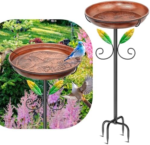 Metal Bird Bath for Outside Feeder Bowl, 38.8“ Detachable Birdbath & Birdfeeder with Hummingbird Flower Reliefs, Vintage Birds Baths for Outdoors Garden Yard Lawn Decor (Bird Retro Brown) by VeyFolzinst