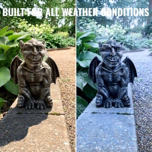 OLOMA Gothic Winged Gargoyle Concrete Statue Garden Outdoor Fantasy Decor Mythical Beast Rustic Sculpture Medieval Mythical Lawn Yard Patio Halloween Ornament Weather Proof Fantasy Accent Gift - Image 6