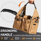 Tool Bag, 13.8-inch Heavy Duty Wide Mouth Water-Resistant Waxed Canvas Garden Bag with Reinforced Bottom for Tools, Wrenches, Screwdrivers | Khaki - Image 4
