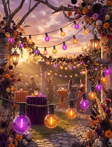25FT G40 LED Outdoor Halloween String Lights, Orange and Purple Halloween Decorations Lights with 27 Shatterproof Globe Bulbs(2 Spare), Hanging Patio Lights for Holiday Balcony Backyard Party Garden - Image 6