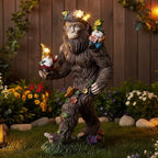CroBlissful Solar Bigfoot Statue with Gnomes, 10.6 Inch Resin Sasquatch by CroBlissful