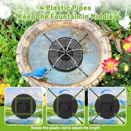 Solar Fountain with 3 Spray Height, Works in Shade, 3.5W Glass Solar Bird Bath Fountains with 2000mAh Battery and 4 Rotating Rods, 7 Nozzles, Outdoor Water Fountain Pump for Garden, Pool, Pond - Image 4
