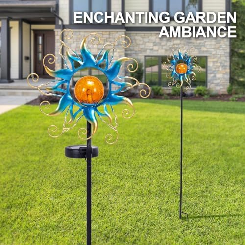 Solar Lights Outdoor Garden Decor, Blue Metal Sun Crackle Glass Globe Stake Waterproof 30LED Decorations Unique Gifts for Women,Mom,Outside, Patio,Lawn,Yard,Pathway - Image 6